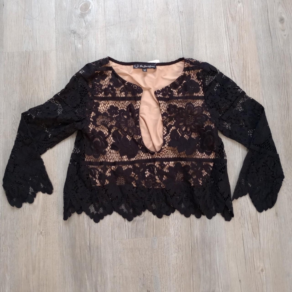 For Love and Lemons Black Lace Gianni Crop Top